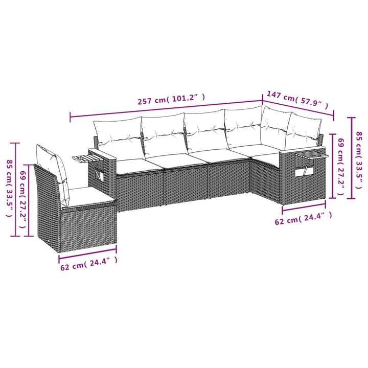 sofasæt til haven 6 dele med hynder polyrattan sort