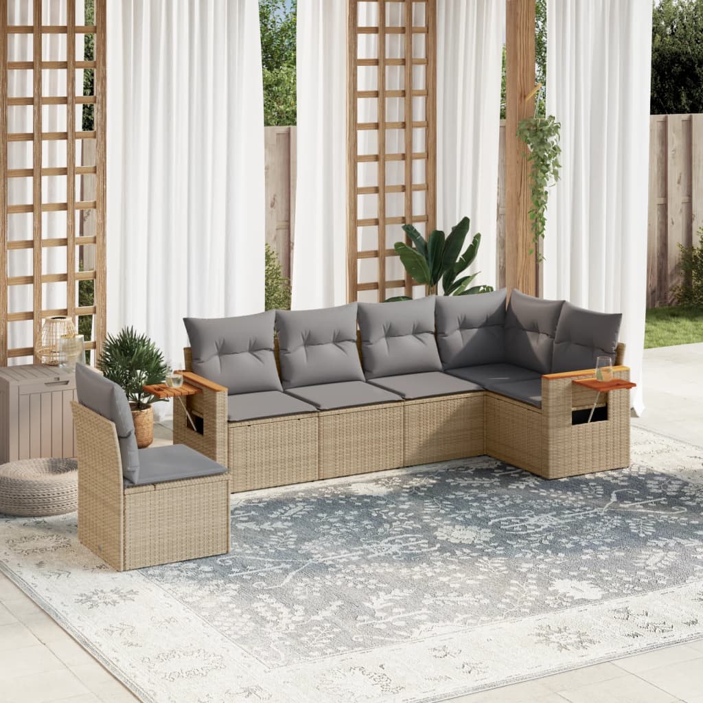 sofasæt til haven 6 dele med hynder polyrattan beige