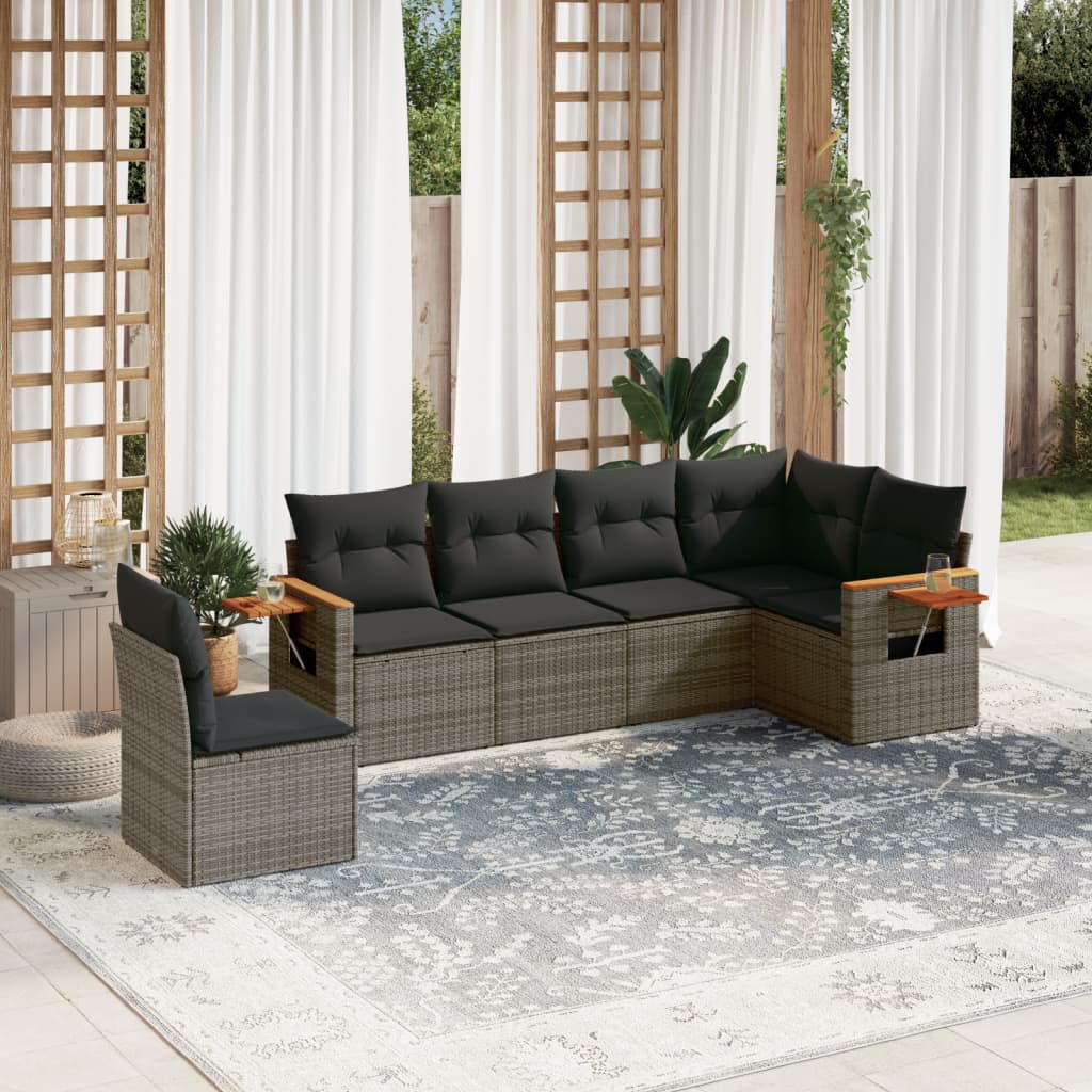 sofasæt til haven 6 dele med hynder polyrattan grå