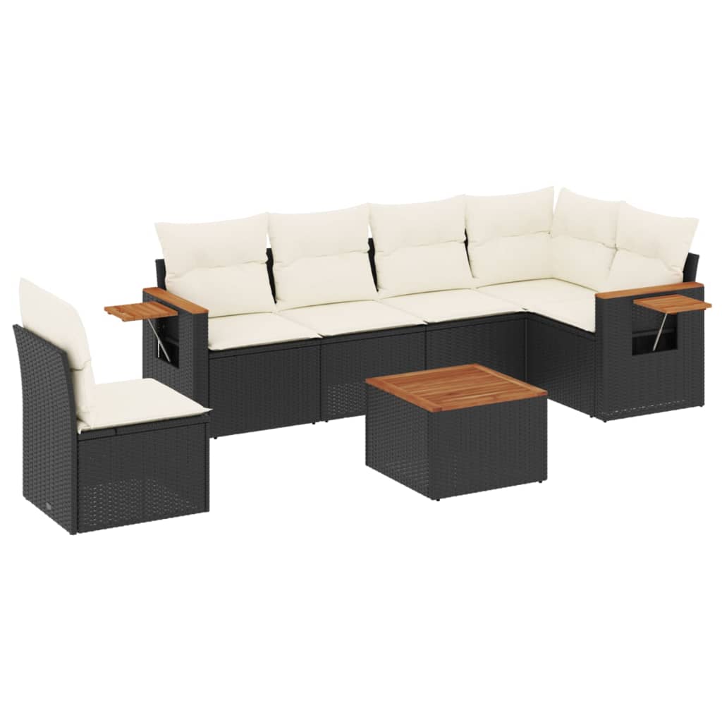 sofasæt til haven 7 dele med hynder polyrattan sort