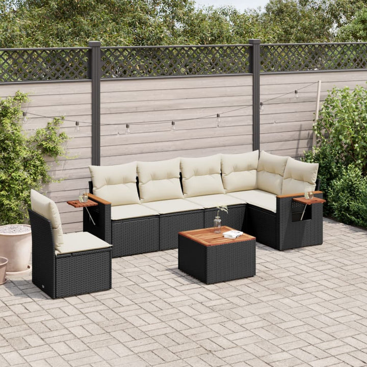 sofasæt til haven 7 dele med hynder polyrattan sort