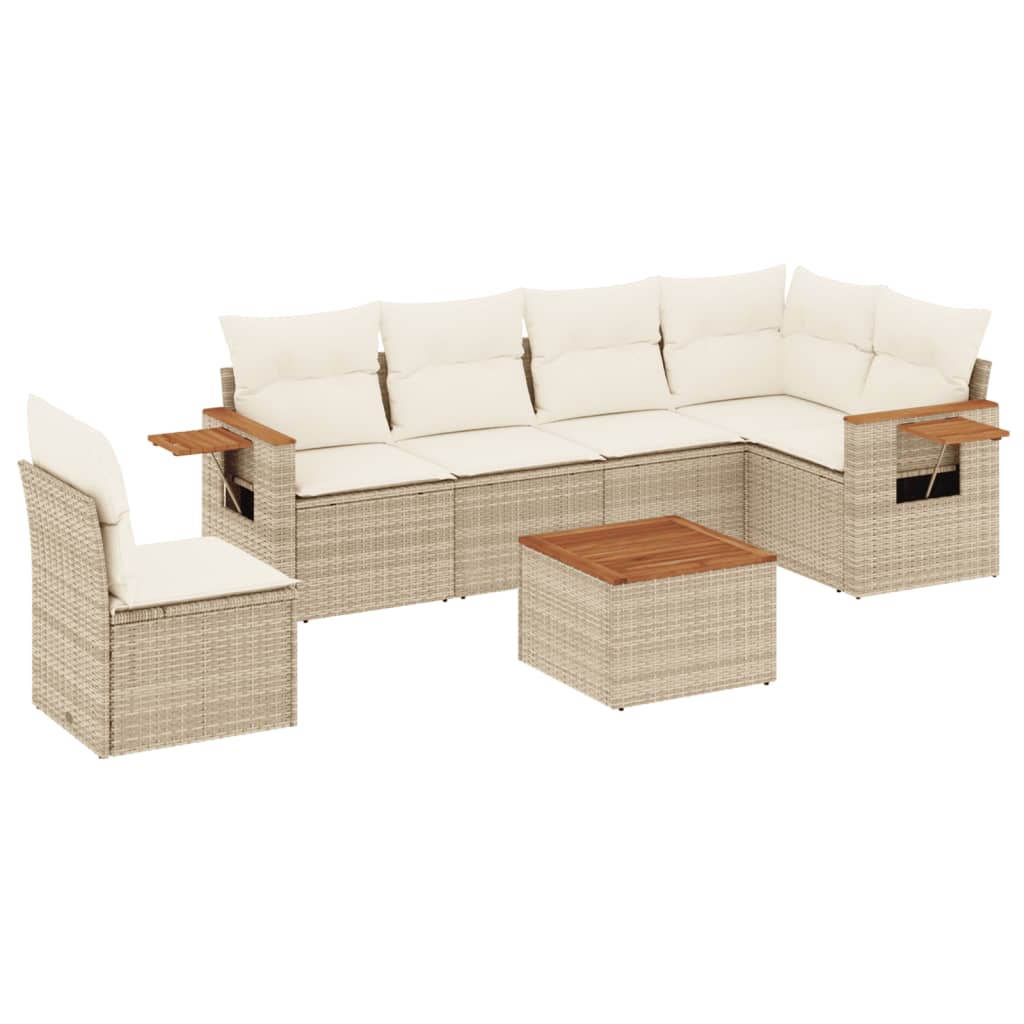 sofasæt til haven 7 dele med hynder polyrattan beige