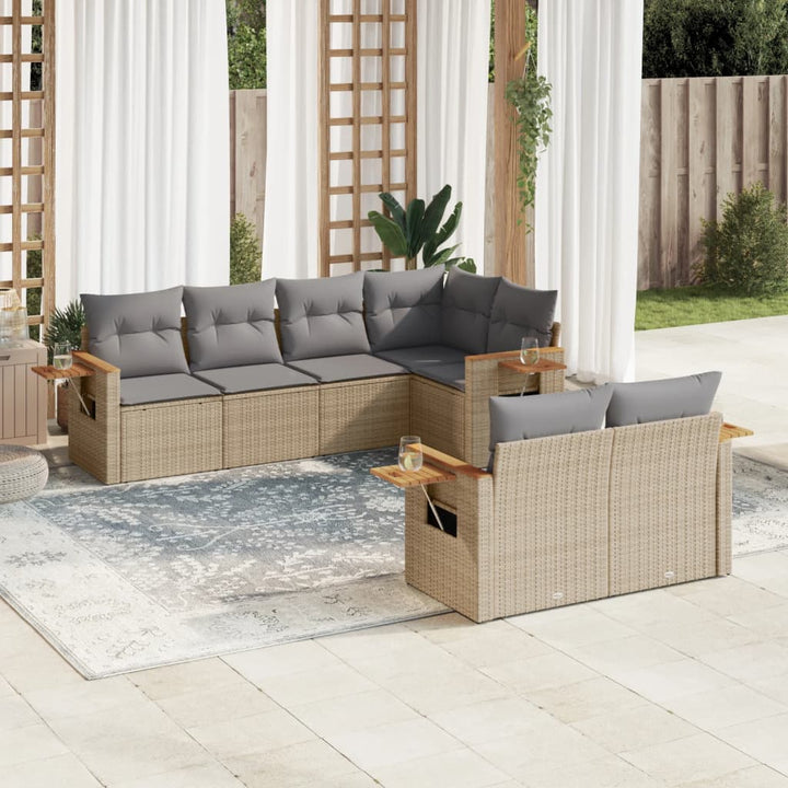 sofasæt til haven 7 dele med hynder polyrattan beige