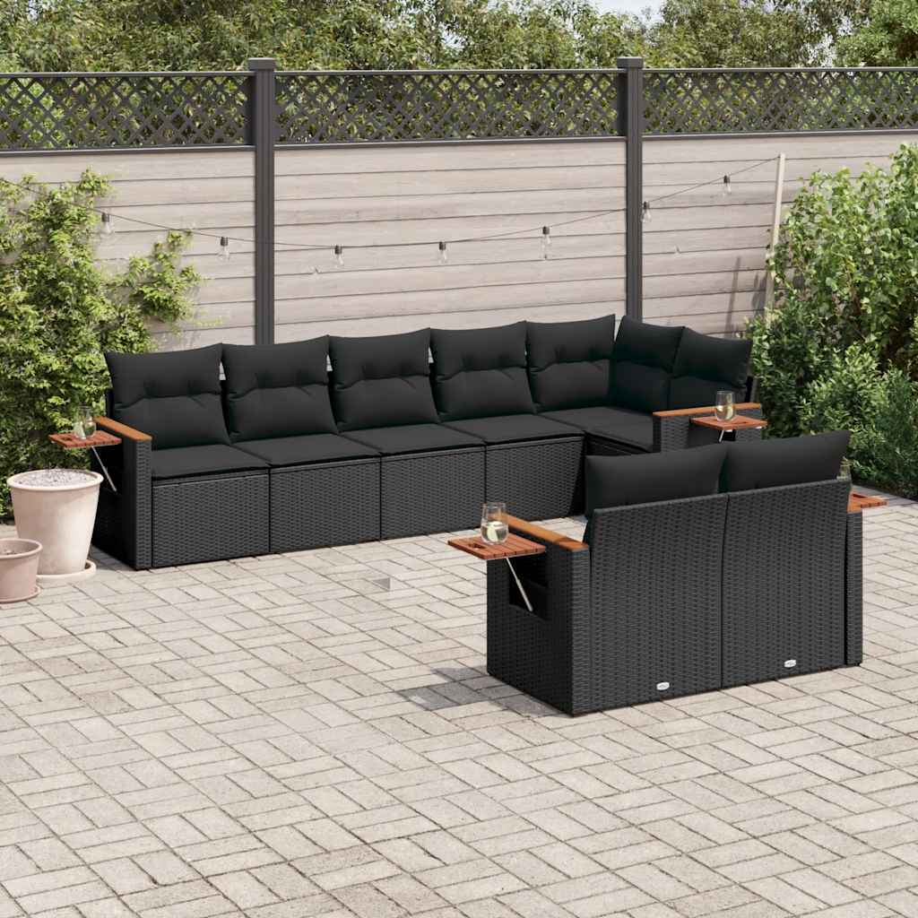 sofasæt til haven 8 dele med hynder polyrattan sort