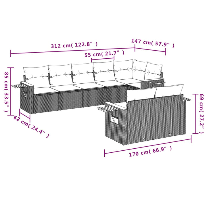 sofasæt til haven 8 dele med hynder polyrattan beige