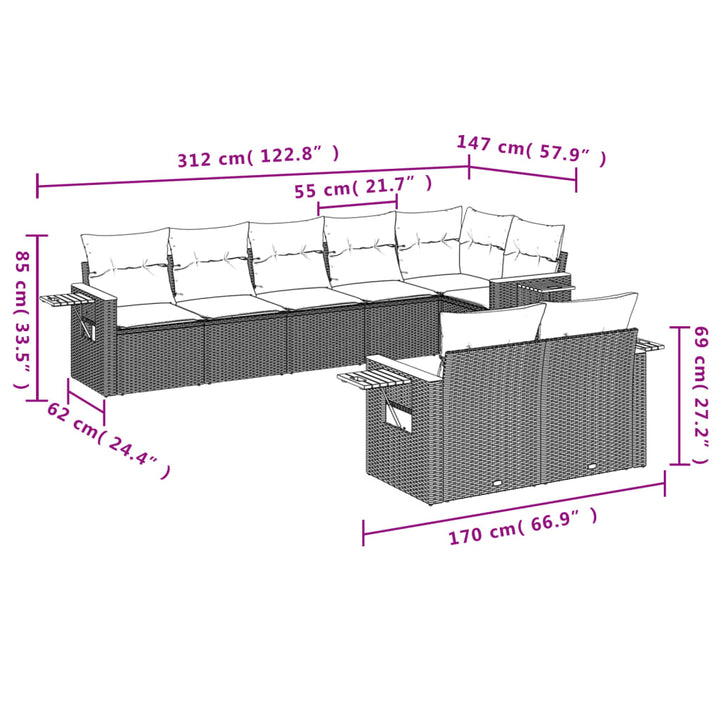 sofasæt til haven 8 dele med hynder polyrattan beige