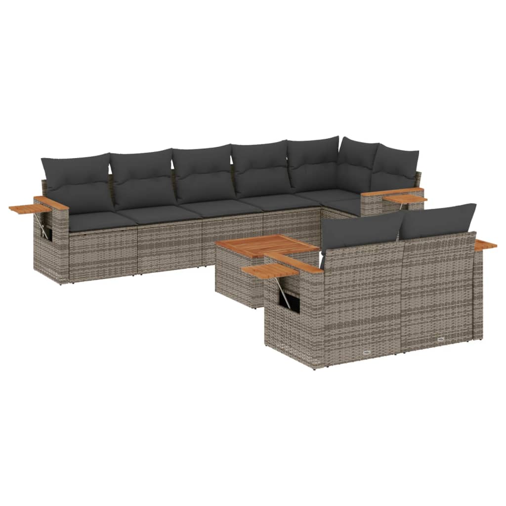 sofasæt til haven 9 dele med hynder polyrattan grå