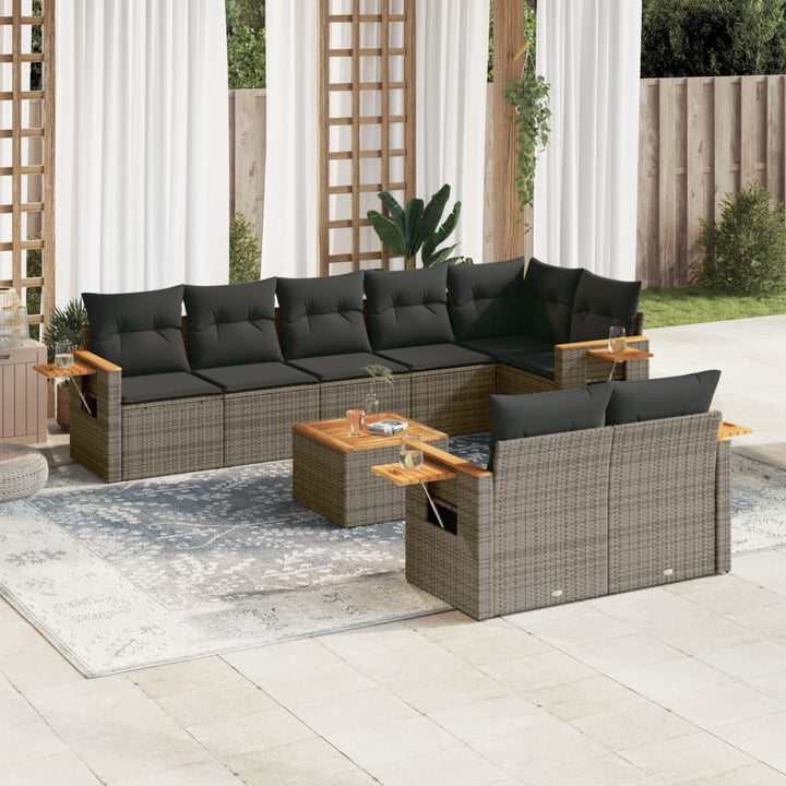 sofasæt til haven 9 dele med hynder polyrattan grå