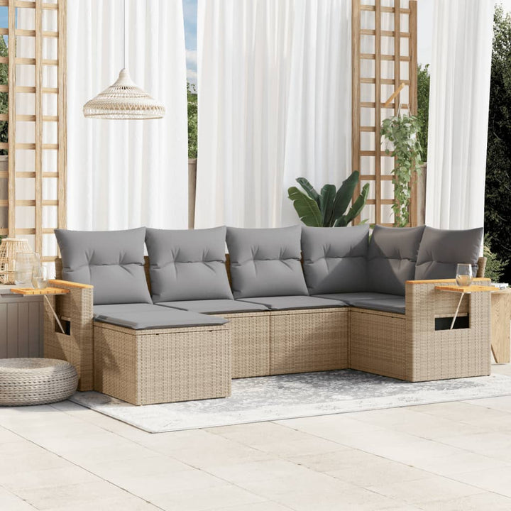 sofasæt til haven 6 dele med hynder polyrattan beige