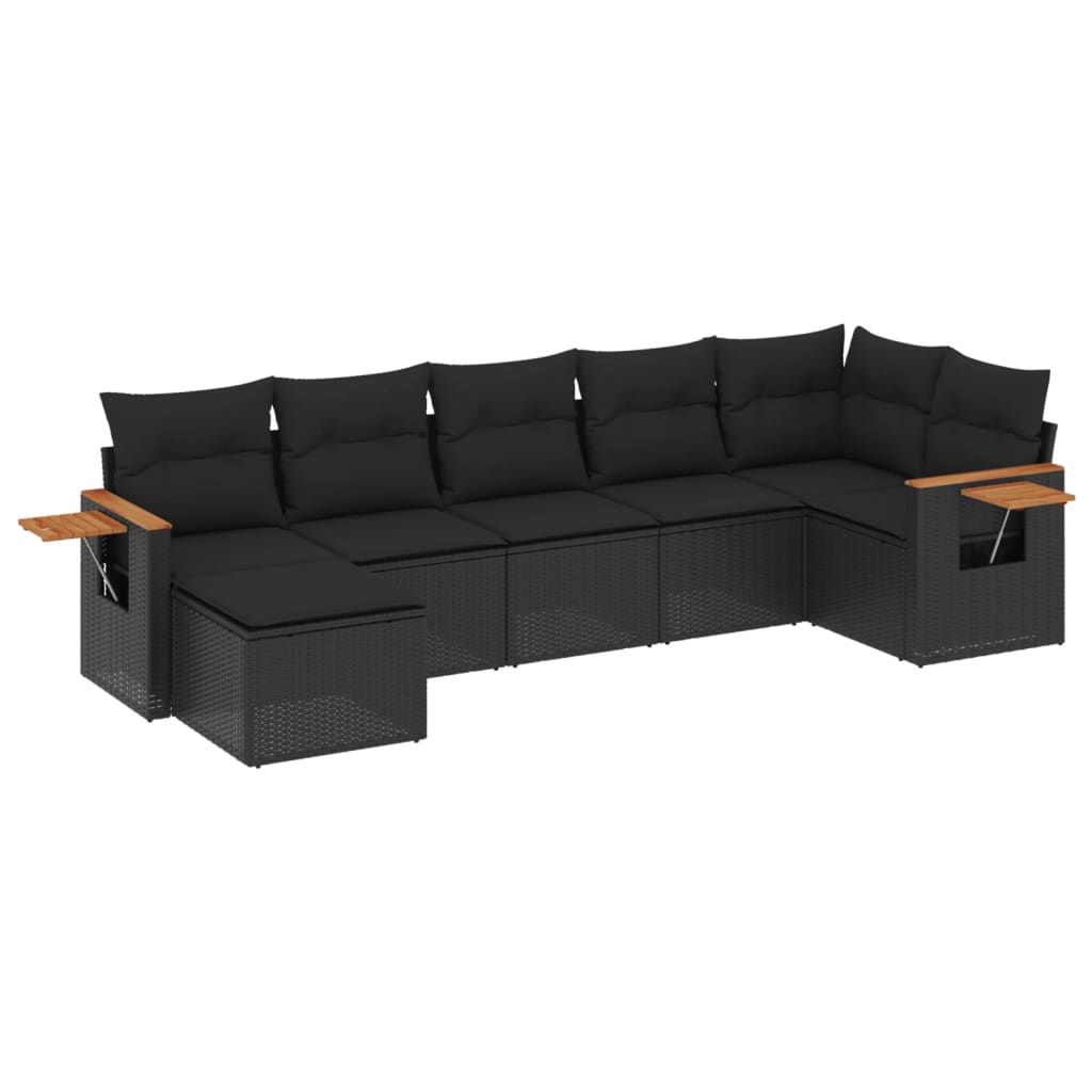 sofasæt til haven 7 dele med hynder polyrattan sort