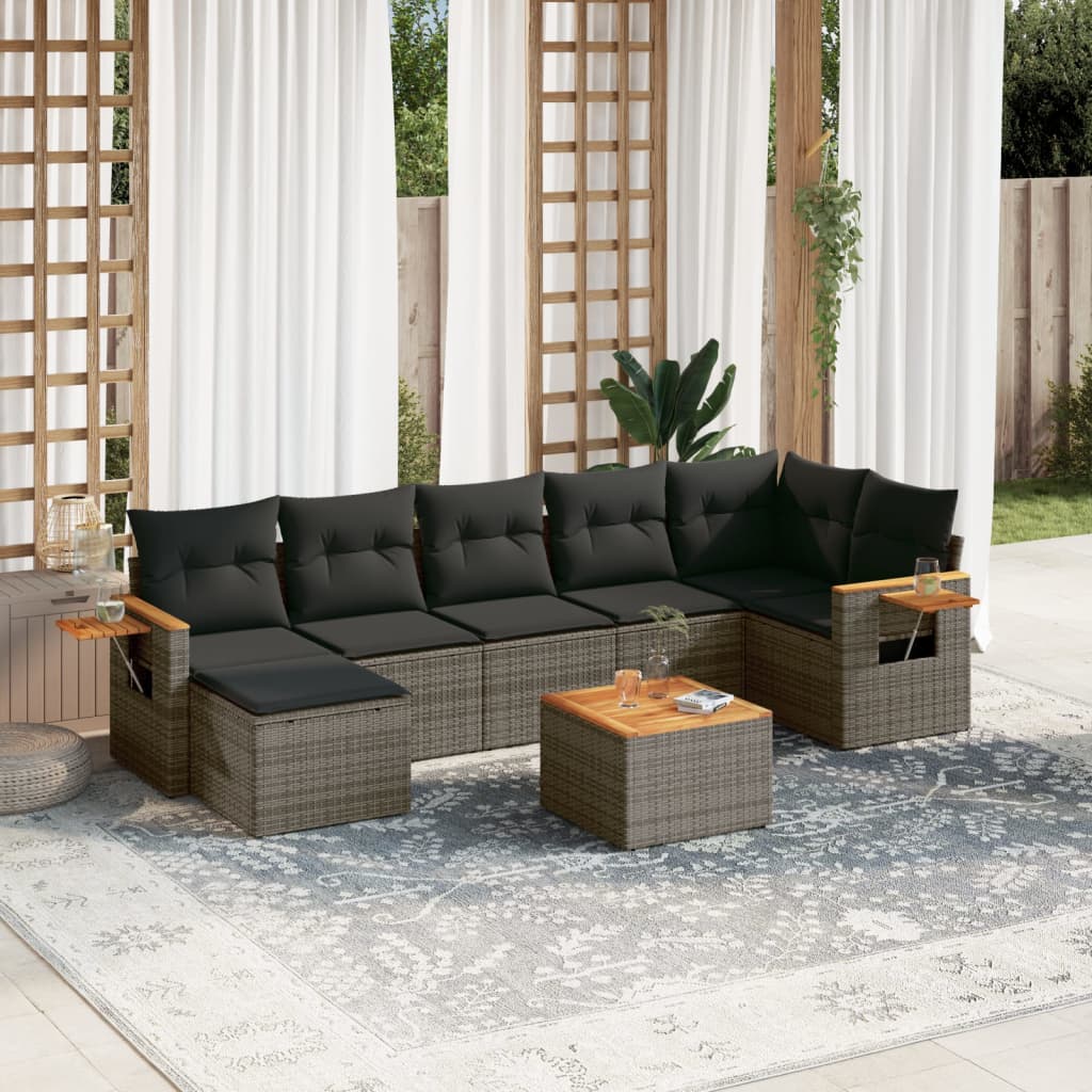 sofasæt til haven 8 dele med hynder polyrattan grå