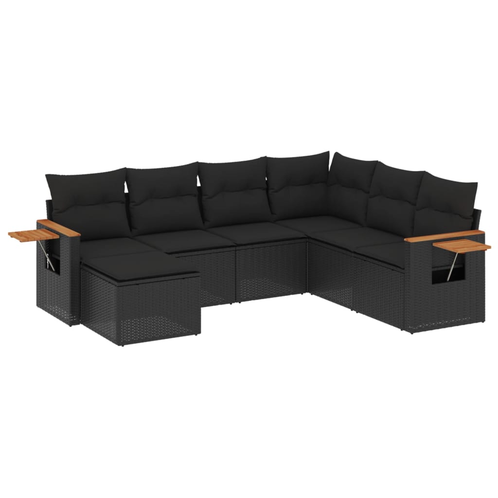 sofasæt til haven 7 dele med hynder polyrattan sort