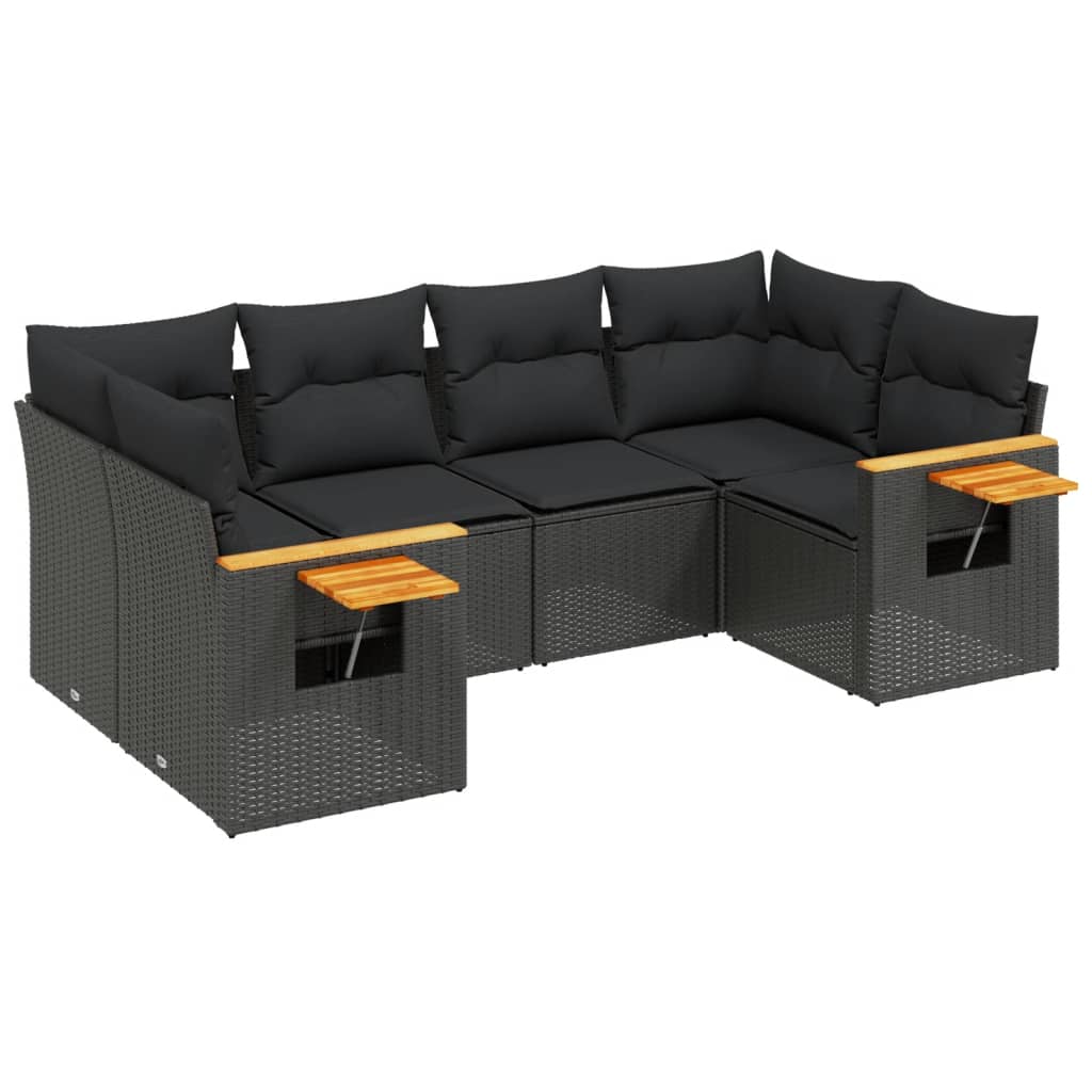 sofasæt til haven 6 dele med hynder polyrattan sort