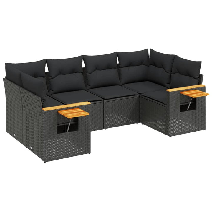 sofasæt til haven 6 dele med hynder polyrattan sort