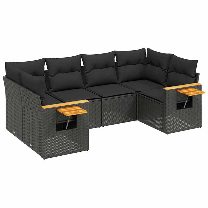 sofasæt til haven 6 dele med hynder polyrattan sort