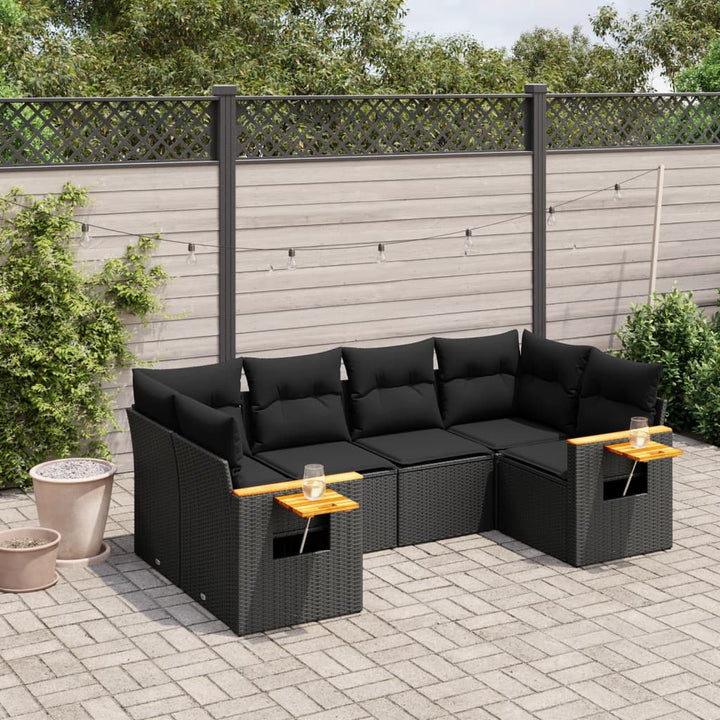 sofasæt til haven 6 dele med hynder polyrattan sort