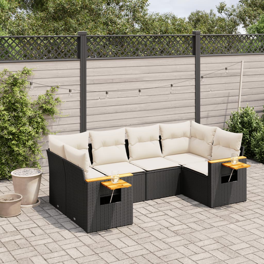 sofasæt til haven 6 dele med hynder polyrattan sort