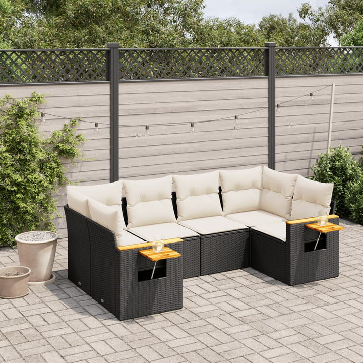 sofasæt til haven 6 dele med hynder polyrattan sort