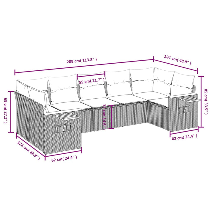 sofasæt til haven 7 dele med hynder polyrattan sort