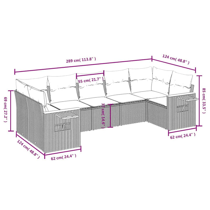 sofasæt til haven 7 dele med hynder polyrattan sort
