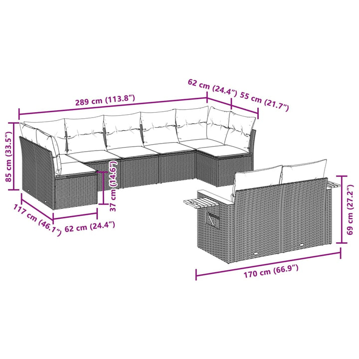 sofasæt til haven 9 dele med hynder polyrattan beige
