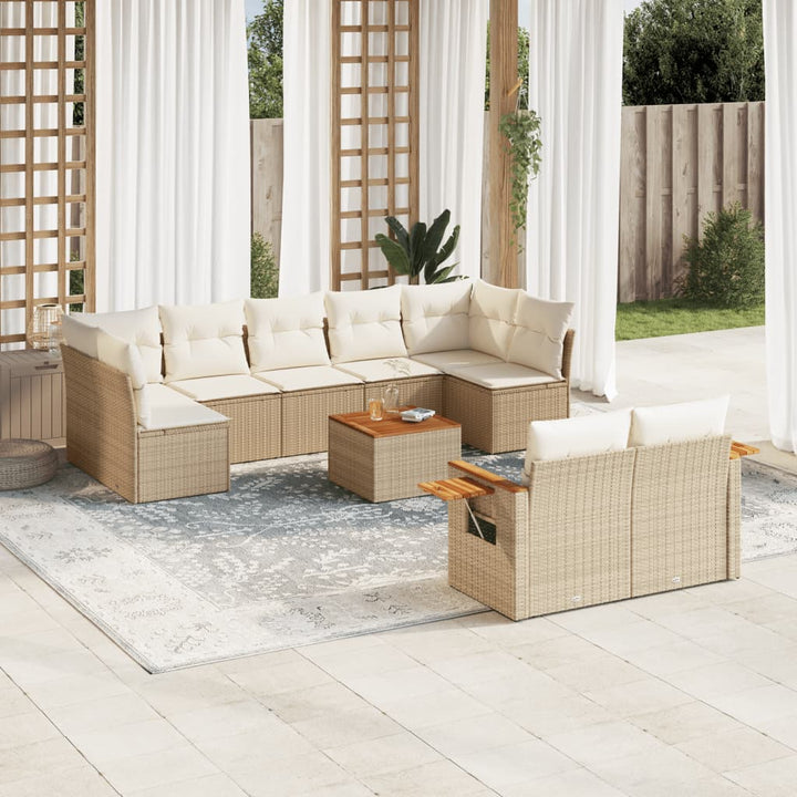sofasæt til haven 10 dele med hynder polyrattan beige