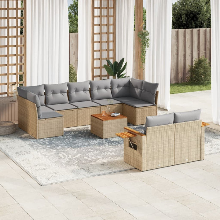 sofasæt til haven 10 dele med hynder polyrattan beige