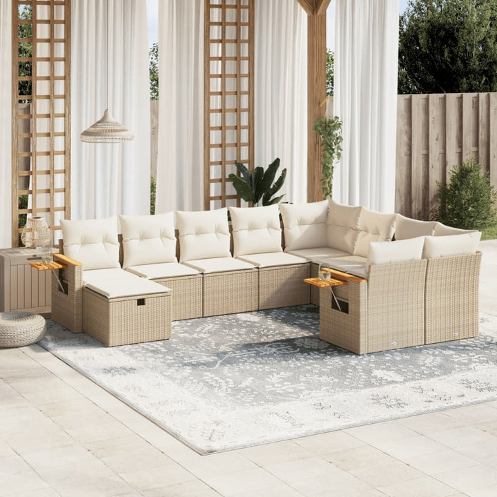 sofasæt til haven 10 dele med hynder polyrattan beige