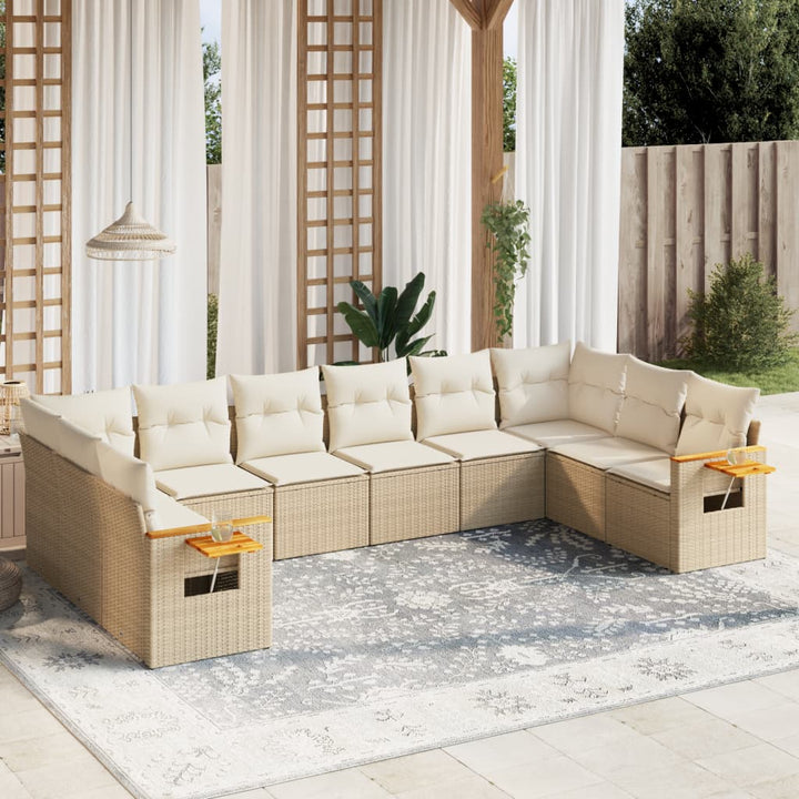 sofasæt til haven 10 dele med hynder polyrattan beige