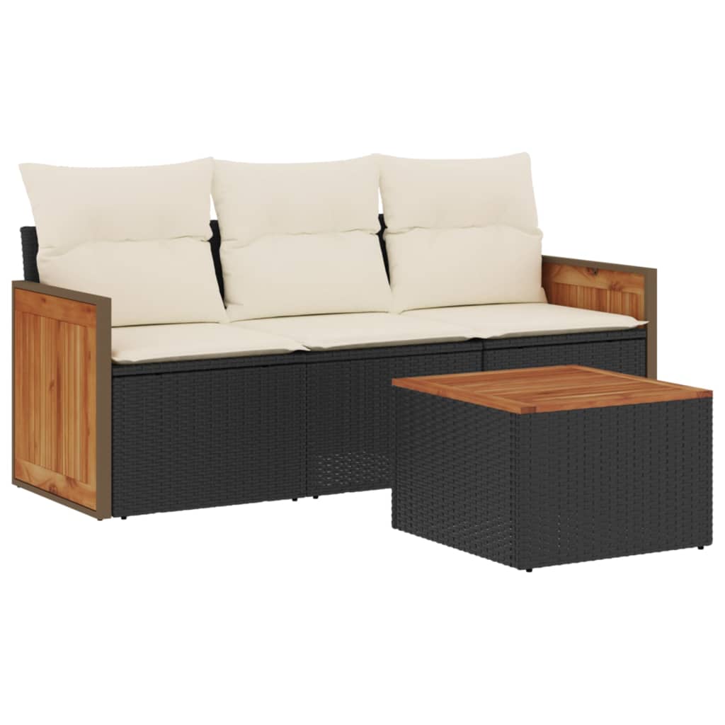 sofasæt til haven 4 dele med hynder polyrattan sort