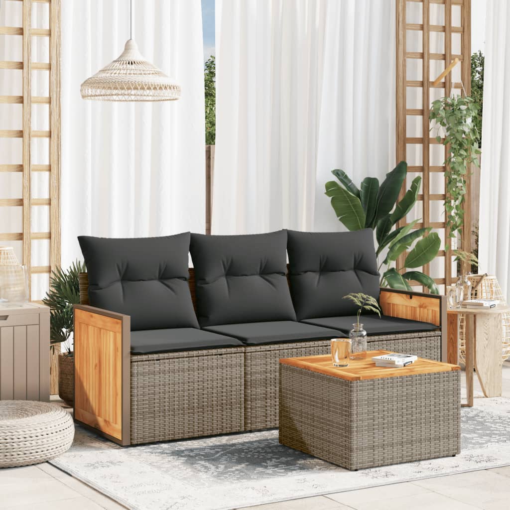 sofasæt til haven 4 dele med hynder polyrattan grå