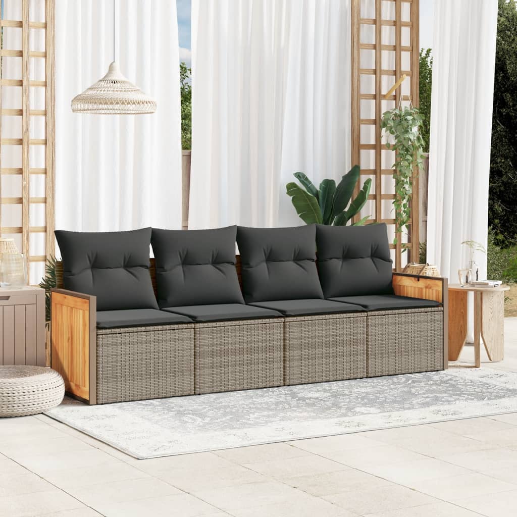 sofasæt til haven 4 dele med hynder polyrattan grå