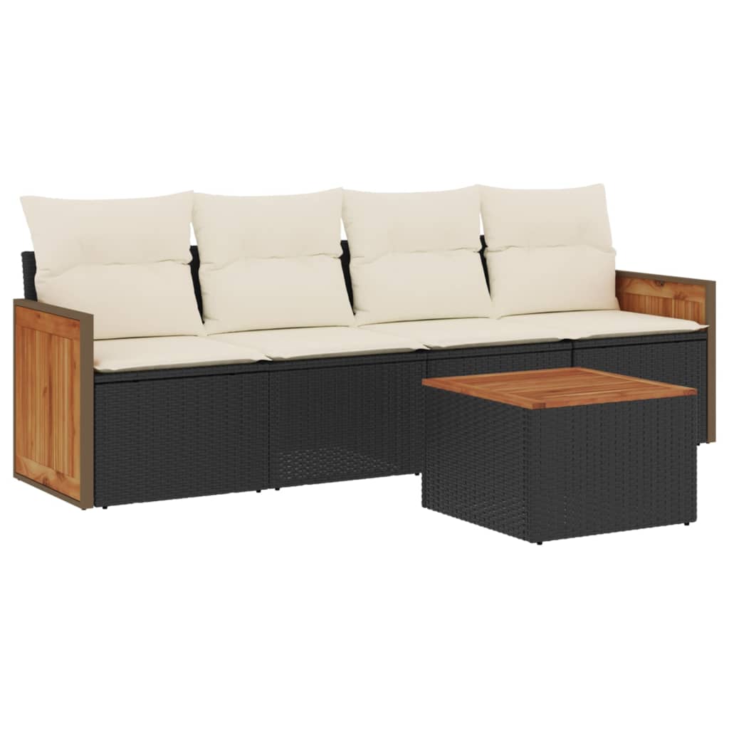 sofasæt til haven 5 dele med hynder polyrattan sort