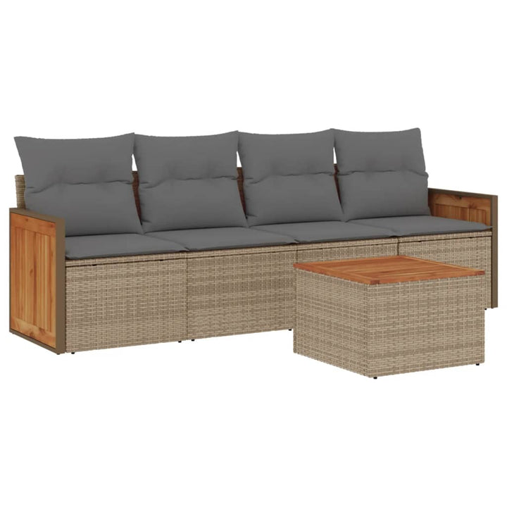 sofasæt til haven 5 dele med hynder polyrattan beige