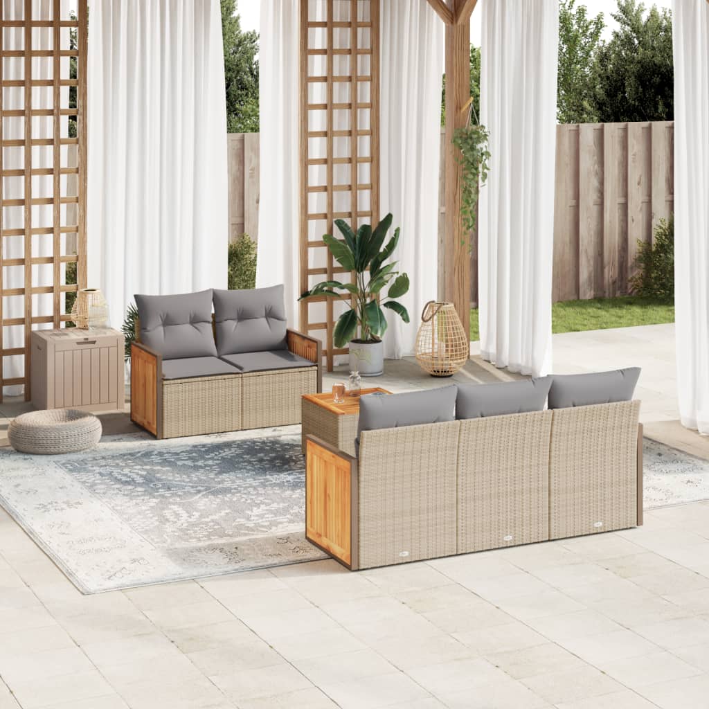 sofasæt til haven 6 dele med hynder polyrattan beige