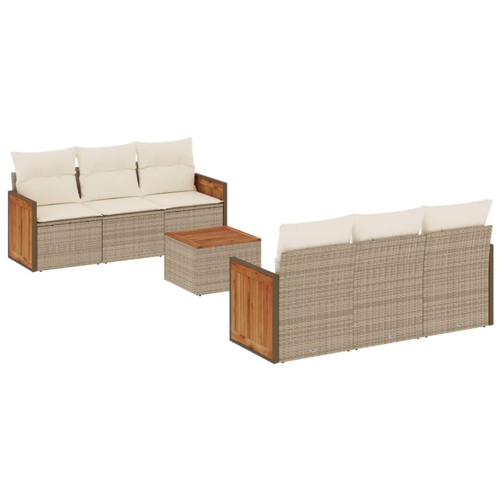 sofasæt til haven 7 dele med hynder polyrattan beige