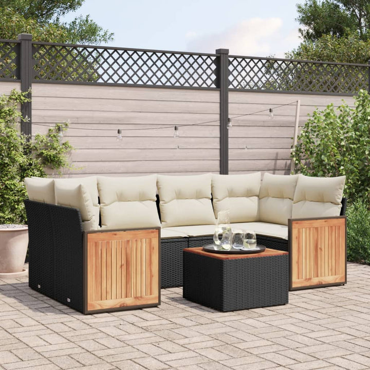 sofasæt til haven 7 dele med hynder polyrattan sort