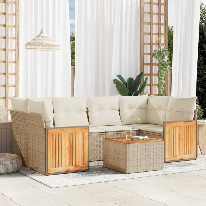 sofasæt til haven 7 dele med hynder polyrattan beige