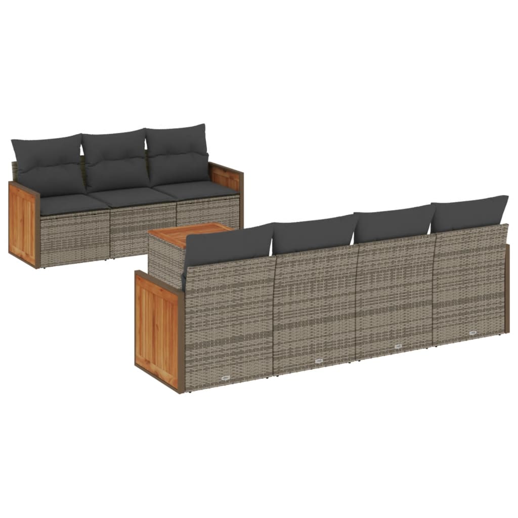 sofasæt til haven 8 dele med hynder polyrattan grå