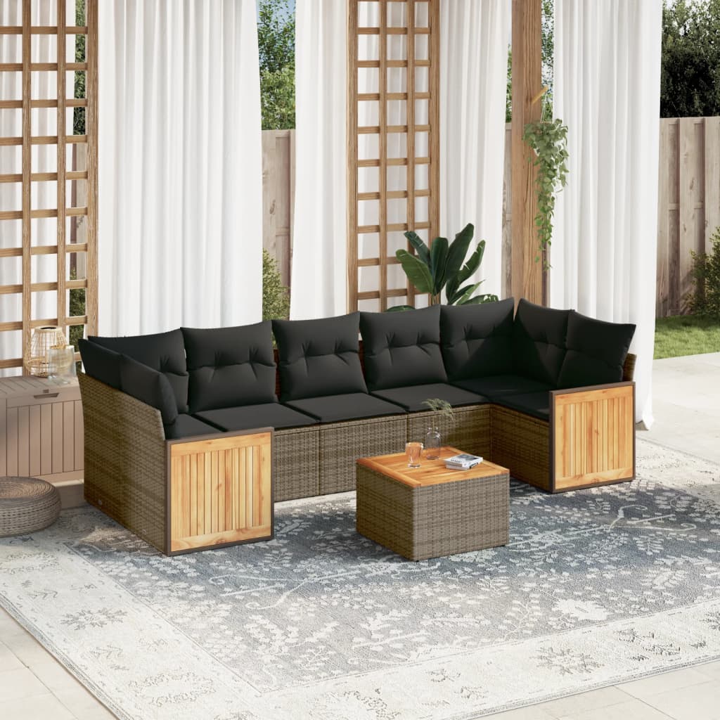 sofasæt til haven 8 dele med hynder polyrattan grå