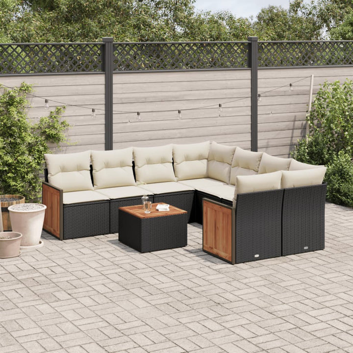 sofasæt til haven 9 dele med hynder polyrattan sort