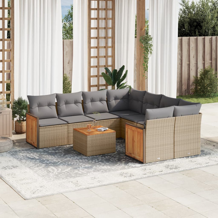 sofasæt til haven 9 dele med hynder polyrattan beige