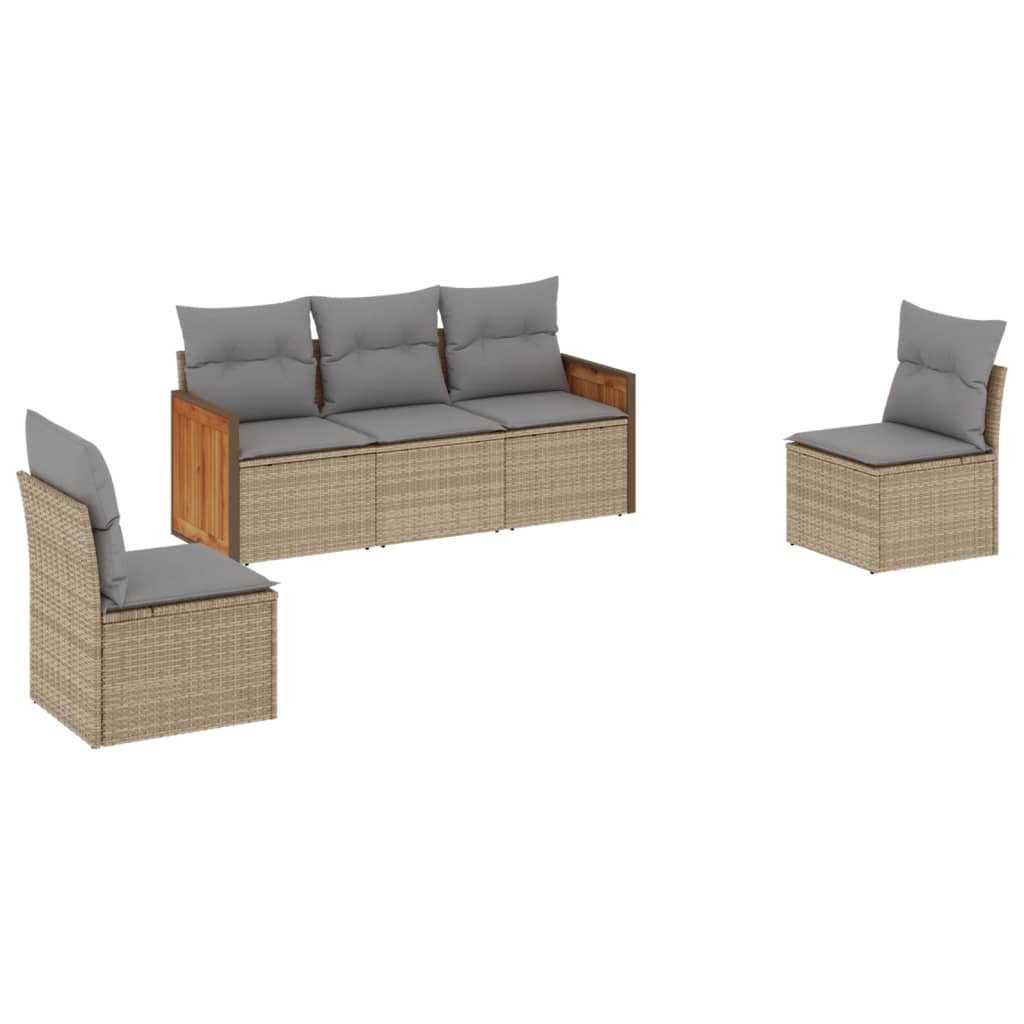 sofasæt til haven 5 dele med hynder polyrattan beige