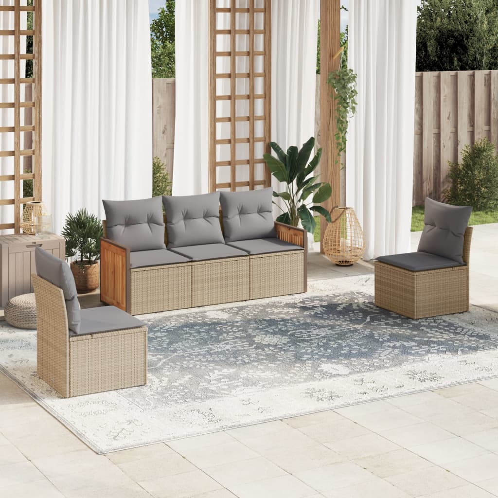 sofasæt til haven 5 dele med hynder polyrattan beige