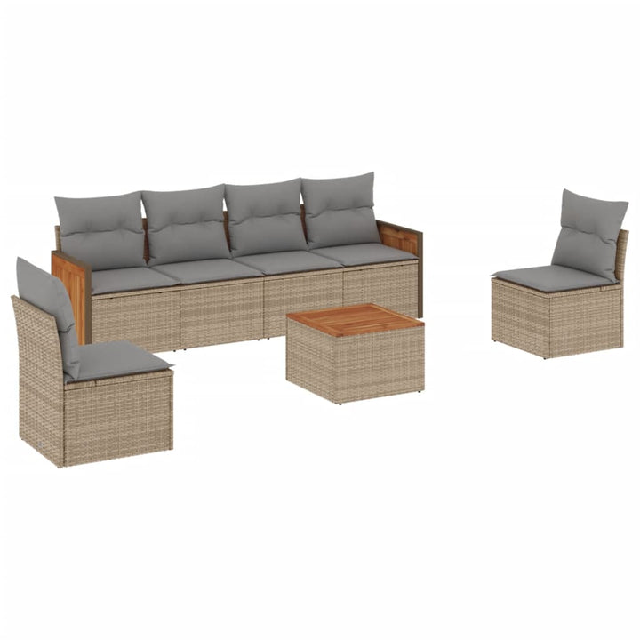sofasæt til haven 7 dele med hynder polyrattan beige