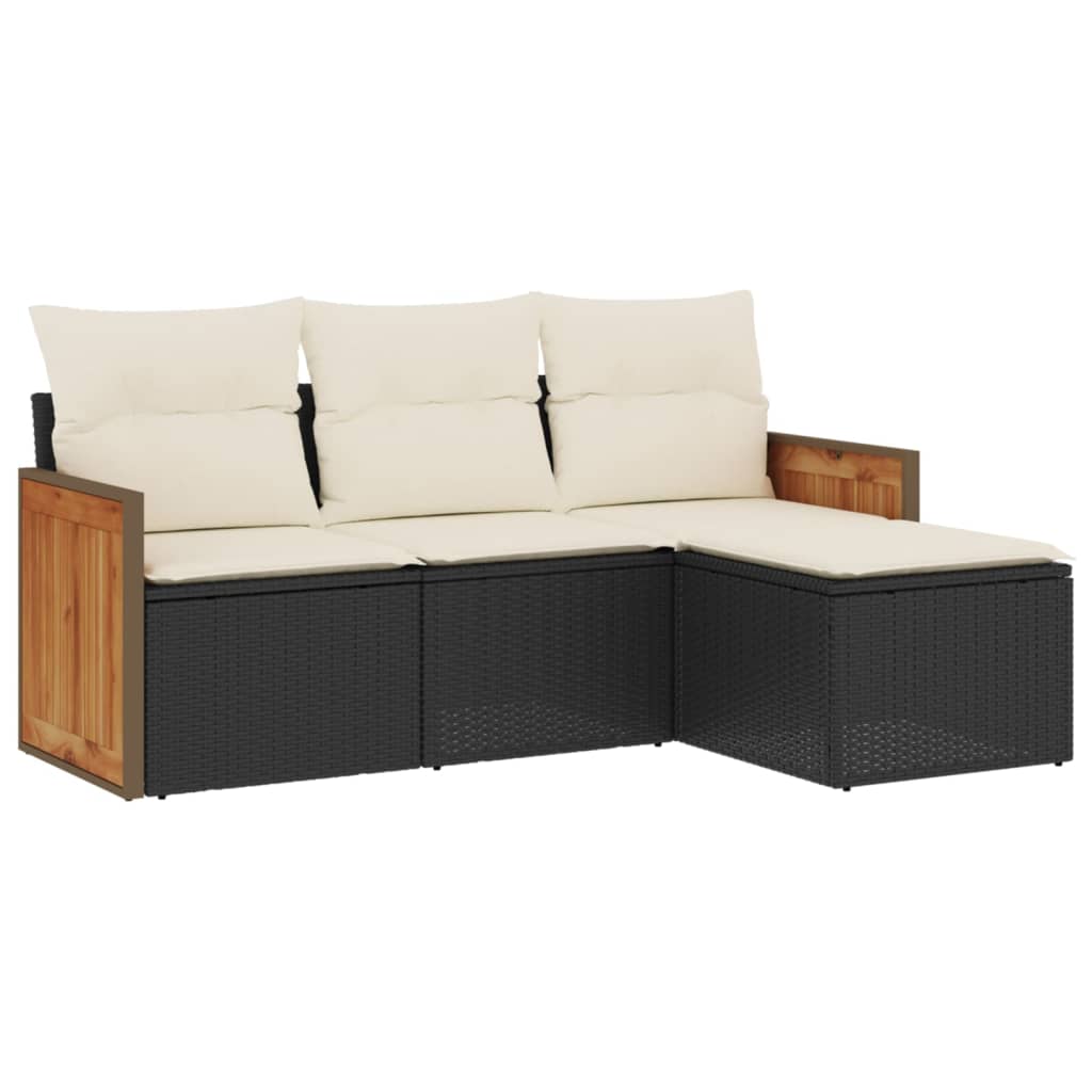 sofasæt til haven 4 dele med hynder polyrattan sort