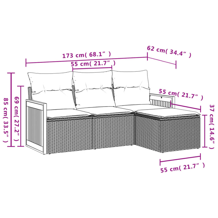 sofasæt til haven 4 dele med hynder polyrattan grå