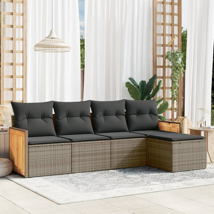sofasæt 5 dele med hynder polyrattan grå
