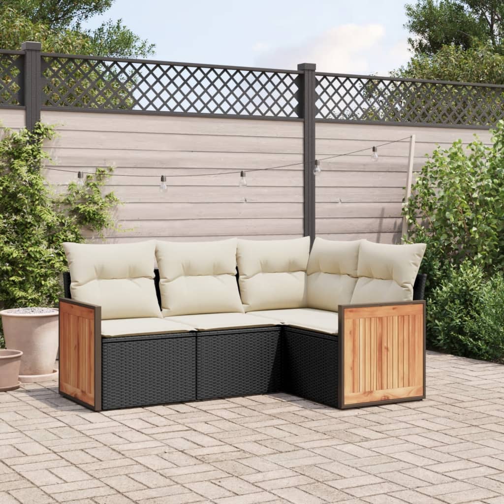 sofasæt til haven 4 dele med hynder polyrattan sort