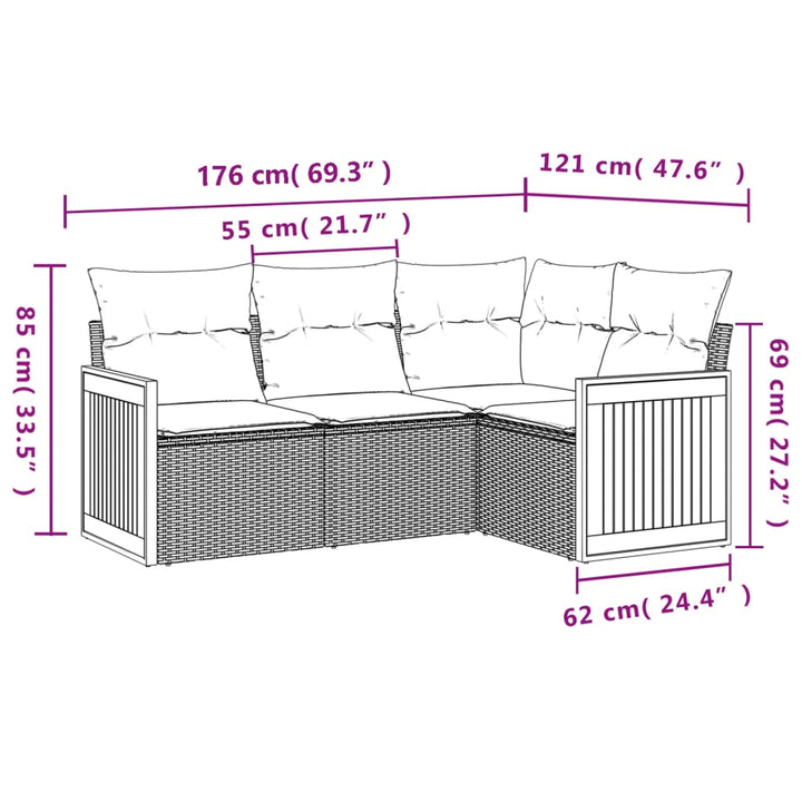 sofasæt til haven 4 dele med hynder polyrattan beige